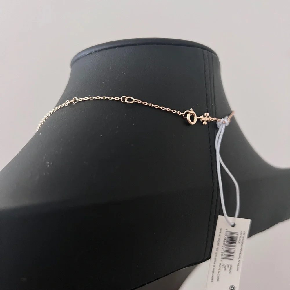 Tory Burch Twisted Rope Pearl Gold Pendant Necklace